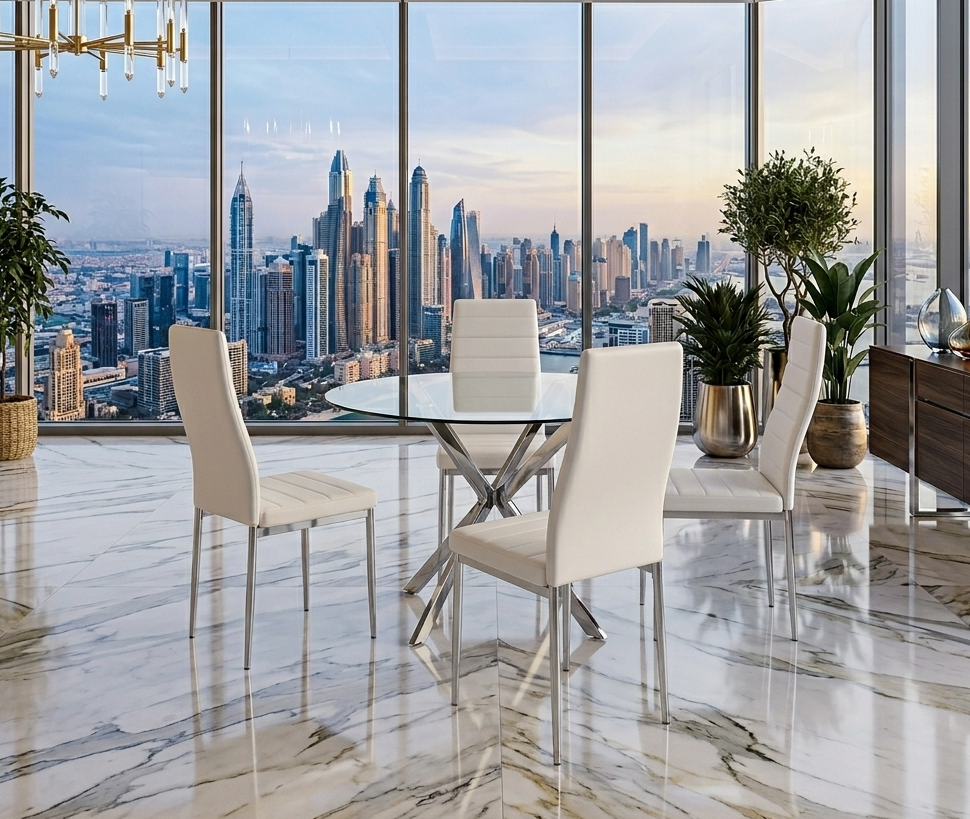 Hilla White/Silver Glass Top 5-Piece Dining Set from Happy Homes - Luna Furniture