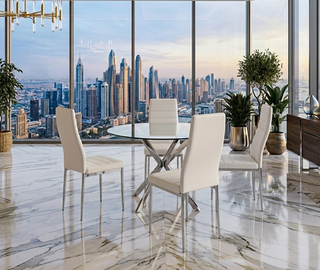 Hilla White/Silver Glass Top 5-Piece Dining Set from Happy Homes - Luna Furniture