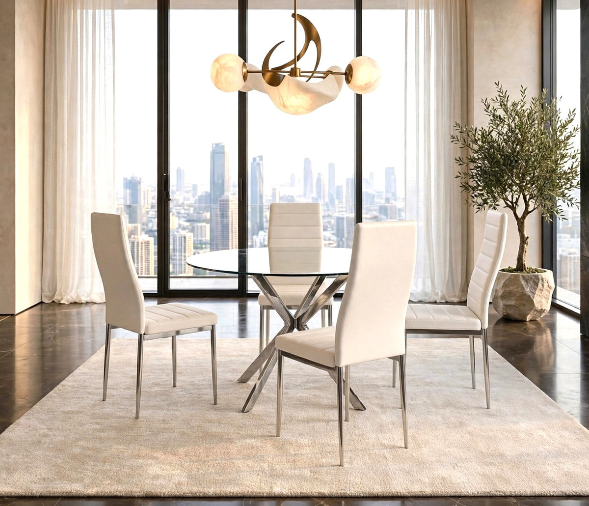 Hilla White/Silver Glass Top 5-Piece Dining Set from Happy Homes - Luna Furniture