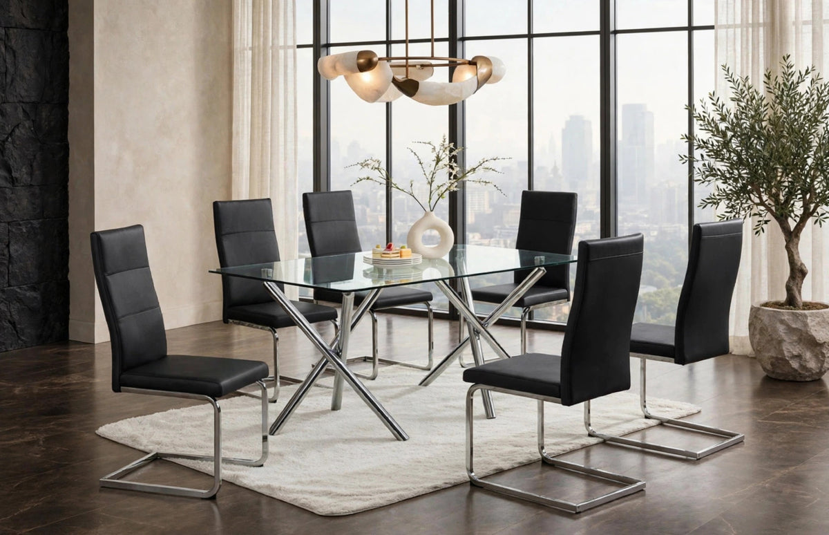 Chełmno Black Glass Top 7-Piece Dining Set from Happy Homes - Luna Furniture
