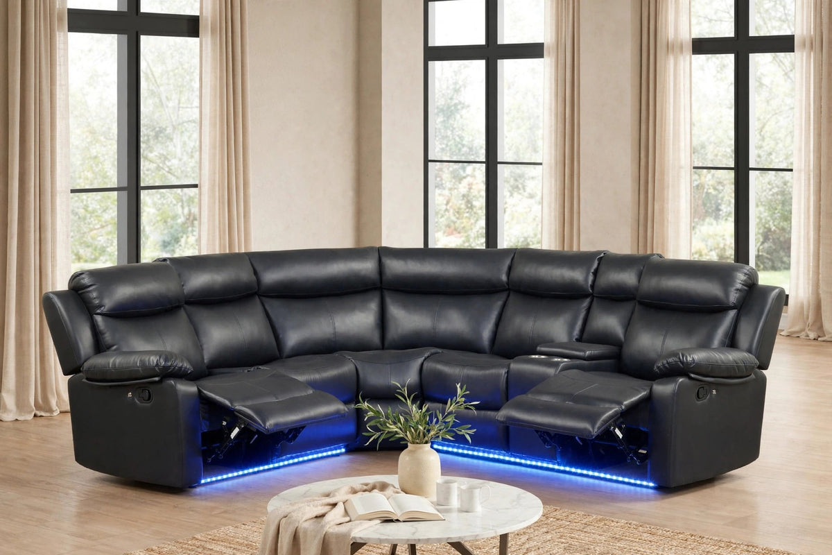 Super Black Reclining Sectional