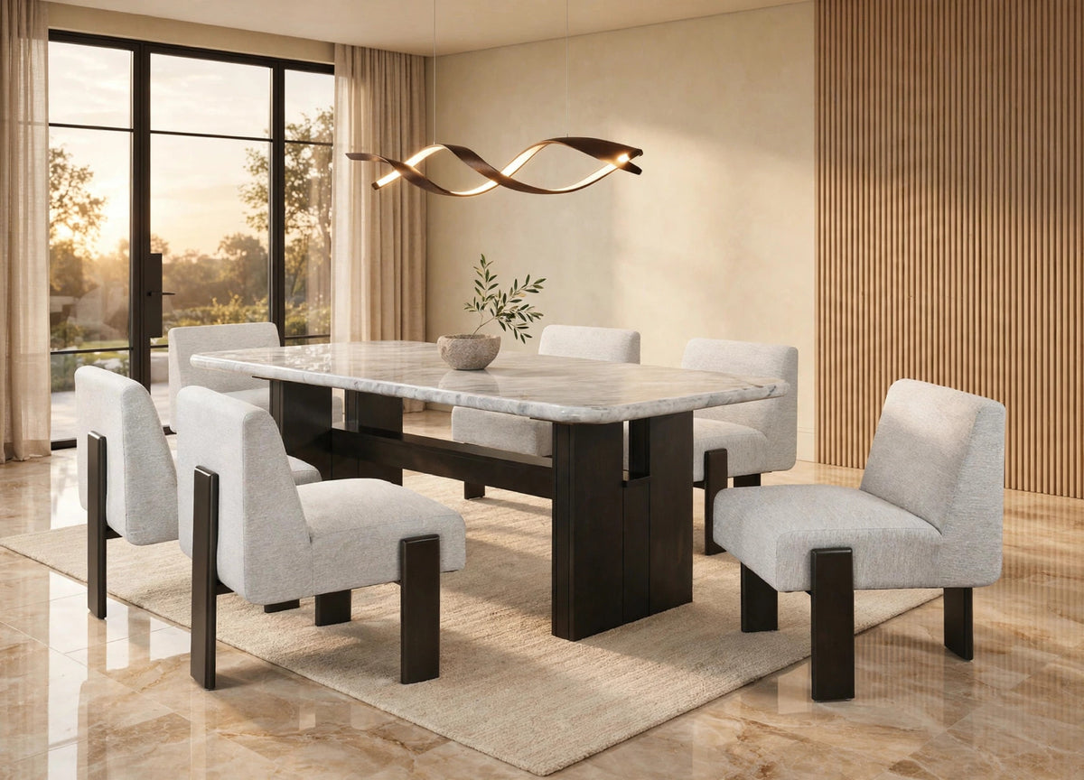 Diva Gray Genuine Marble Dining Room Set (Table & 6 Chairs) from Happy Homes - Luna Furniture