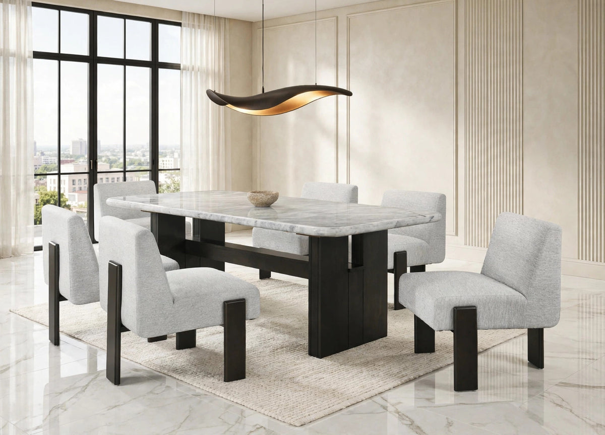 Diva Gray Genuine Marble Dining Room Set (Table & 6 Chairs) from Happy Homes - Luna Furniture
