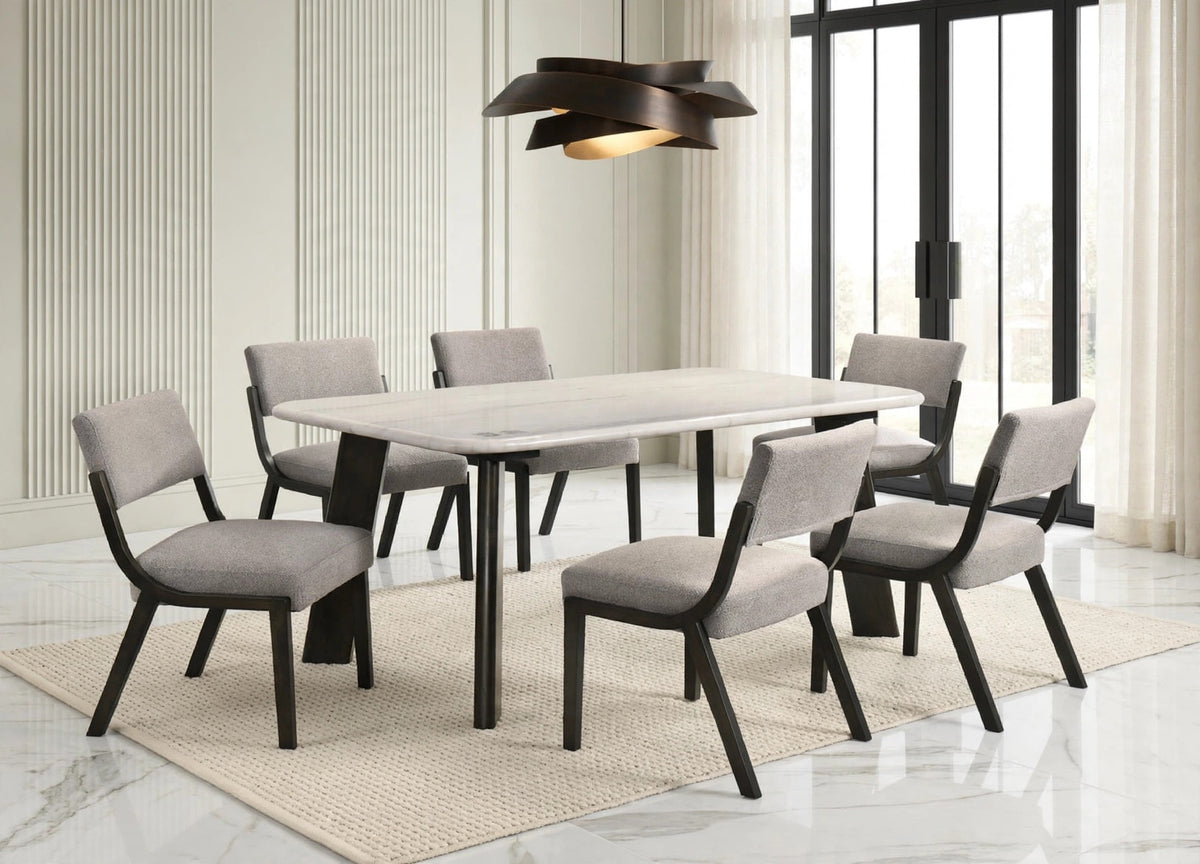 Parker Gray/Black Genuine Marble 7-Piece Dining Room Set (Table & 6 Chairs) from Happy Homes - Luna Furniture