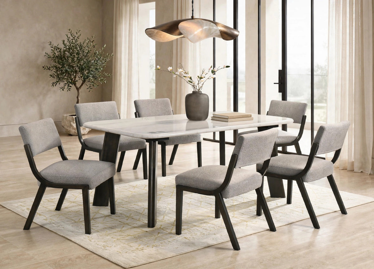 Parker Gray/Black Genuine Marble 7-Piece Dining Room Set (Table & 6 Chairs) from Happy Homes - Luna Furniture