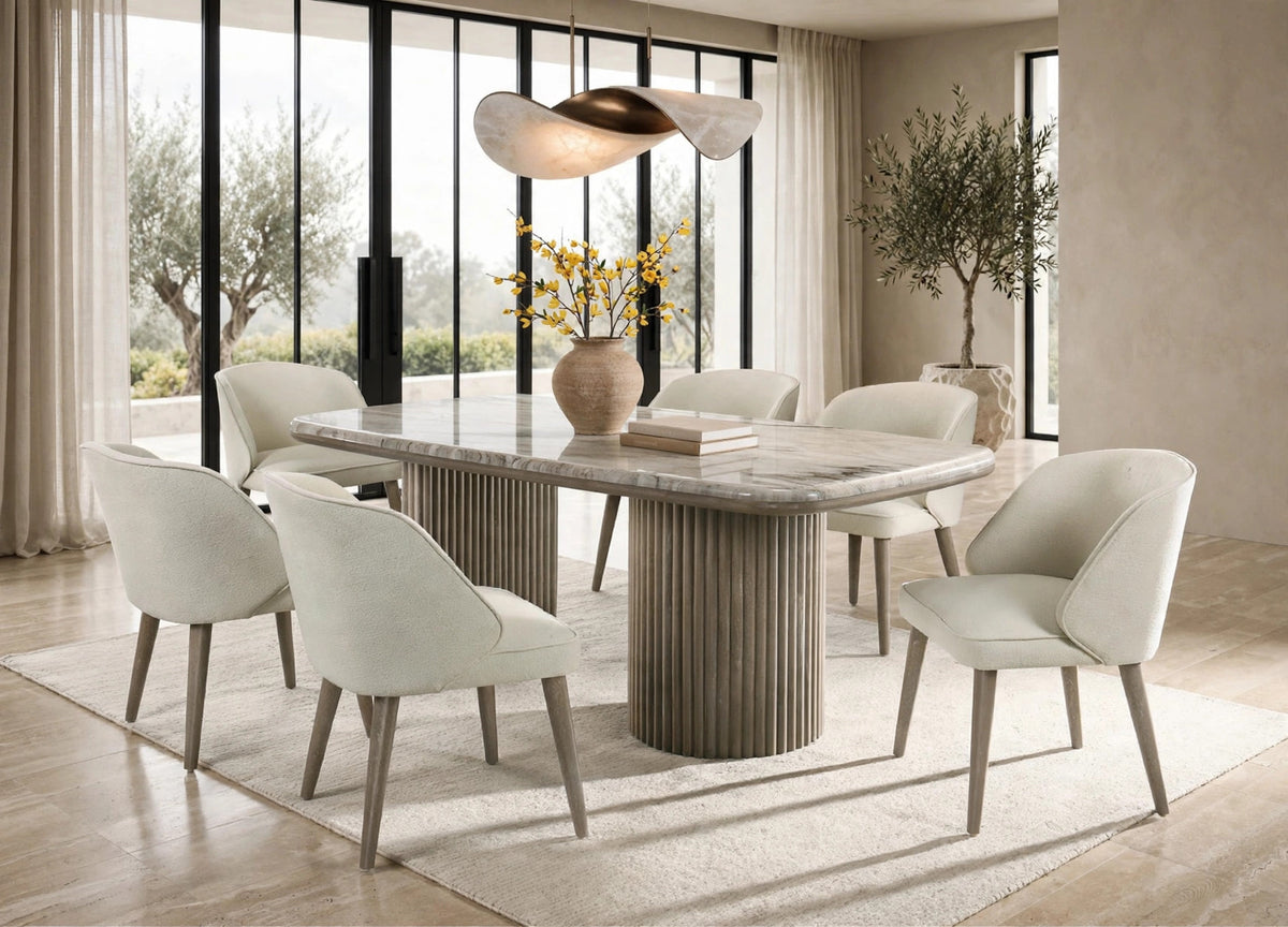 Samara Cream Genuine Marble 7-Piece Dining Room Set (Table & 6 Chairs) from Happy Homes - Luna Furniture