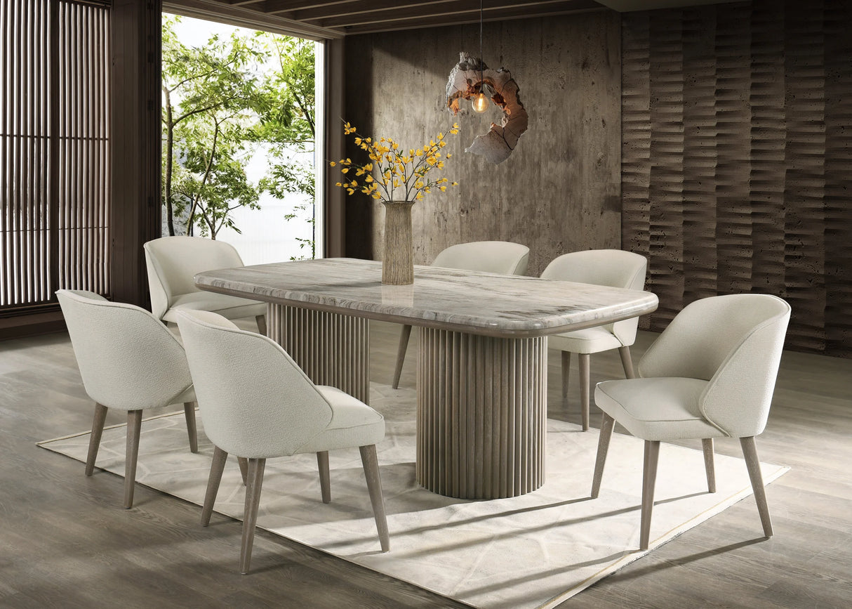 Samara Cream Genuine Marble 7-Piece Dining Room Set (Table & 6 Chairs) from Happy Homes - Luna Furniture
