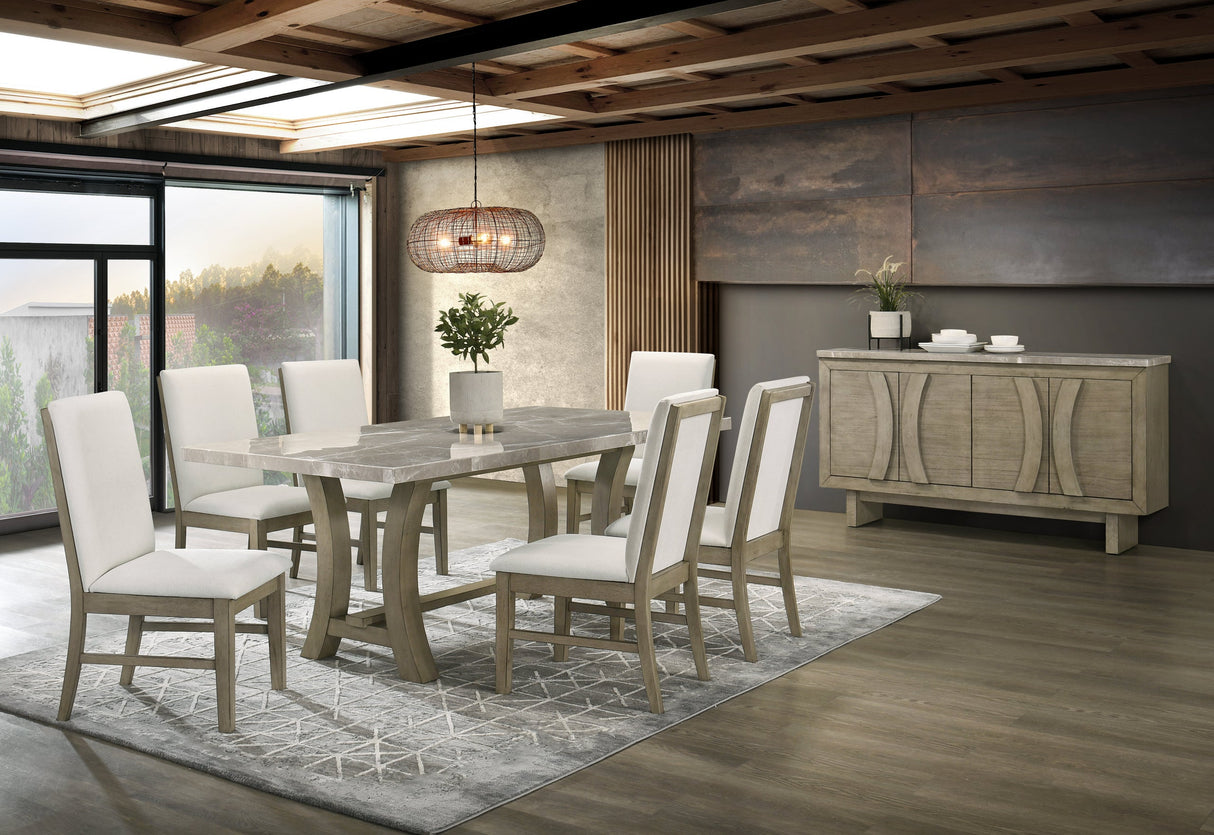 Roco Cream/Driftwood Genuine Marble 7-Piece Dining Room Set (Table & 6 Chairs) from Happy Homes - Luna Furniture