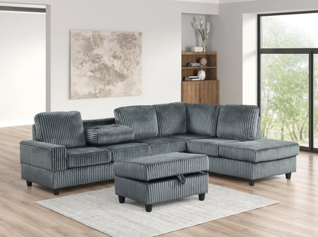 50Heights Charcoal Cord Fabric Reversible Sectional with Storage Ottoman from Happy Homes - Luna Furniture