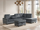 50Heights Charcoal Cord Fabric Reversible Sectional with Storage Ottoman