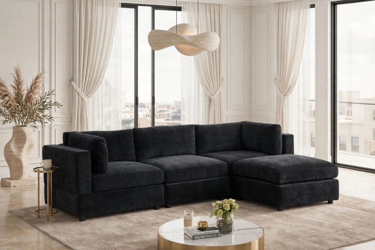Milan Black 4-Piece Performance Fabric Modular Sectional from Happy Homes - Luna Furniture