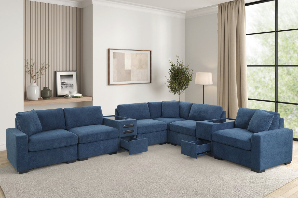 Barista Blue 8PC Modular Sectional Set (w/ Bluetooth Speaker) from Happy Homes - Luna Furniture
