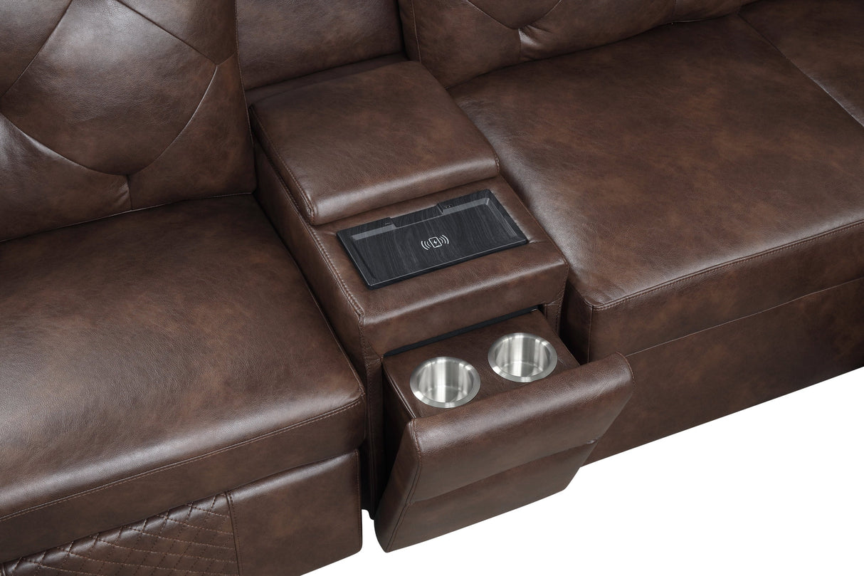 Winston Brown Power Reclining Sectional with Pull-Out Bed