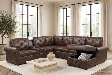 Winston Brown Power Reclining Sectional with Pull-Out Bed from Happy Homes - Luna Furniture