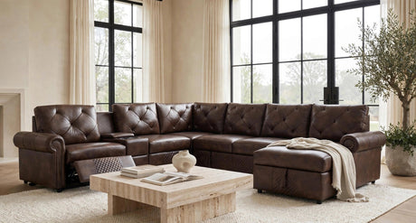 Winston Brown Power Reclining Sectional with Pull-Out Bed from Happy Homes - Luna Furniture