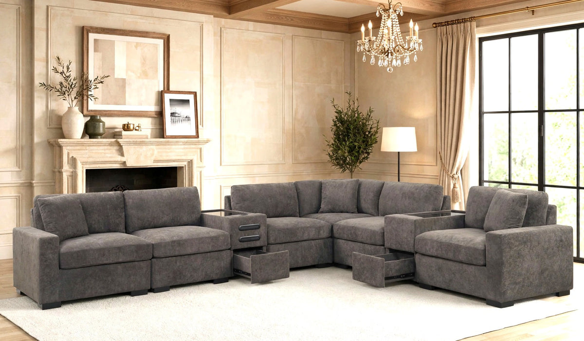 Barista Chocolate 8-Piece Performance Fabric Modular Sectional Set