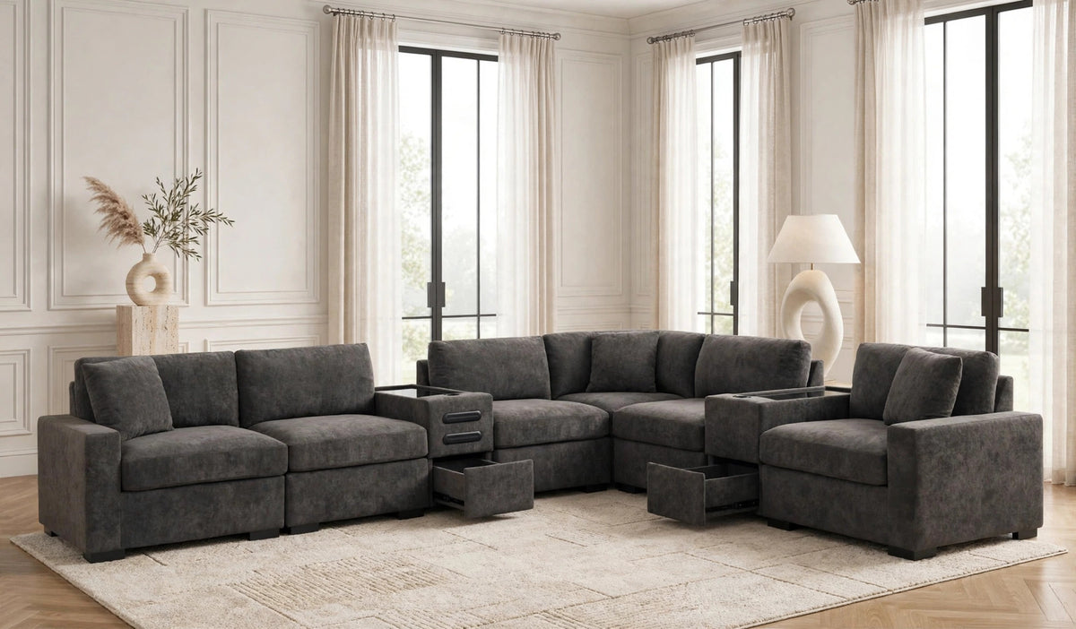 Barista Chocolate 8-Piece Performance Fabric Modular Sectional Set