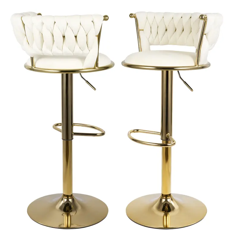 Aurelia Beige/Gold Velvet Low Back Barstool, Set of 2