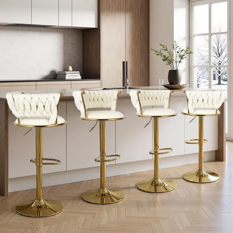Aurelia Beige/Gold Velvet Low Back Barstool, Set of 2