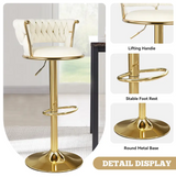 Aurelia Beige/Gold Velvet Low Back Barstool, Set of 2