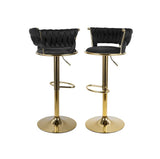 Aurelia Black/Gold Velvet Low Back Barstool, Set of 2