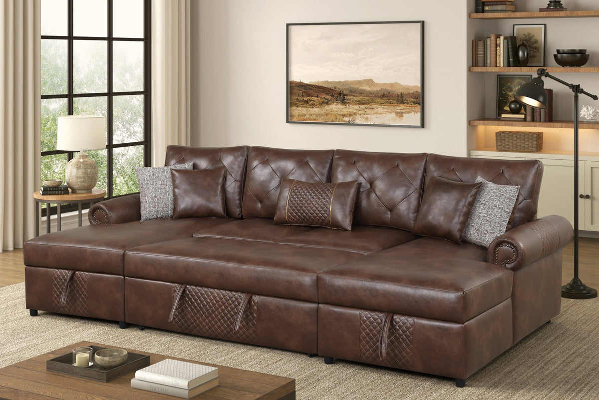 Sonoma Brown Double Storage Chaise Sectional with Pull-Out Bed from Happy Homes - Luna Furniture