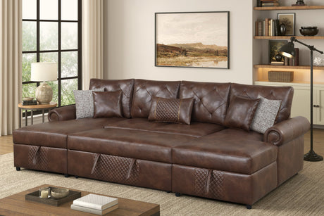 Sonoma Brown Double Storage Chaise Sectional with Pull-Out Bed from Happy Homes - Luna Furniture