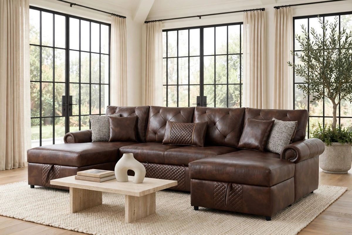 Sonoma Brown Double Storage Chaise Sectional with Pull-Out Bed from Happy Homes - Luna Furniture