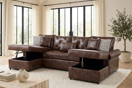Sonoma Brown Double Storage Chaise Sectional with Pull-Out Bed from Happy Homes - Luna Furniture