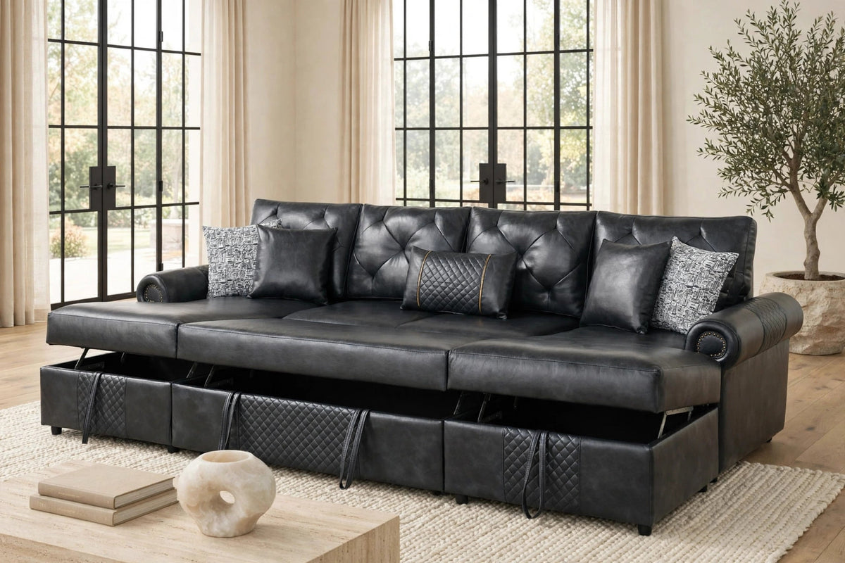 Sonoma Black Double Storage Chaise Sectional with Pull-Out Bed from Happy Homes - Luna Furniture