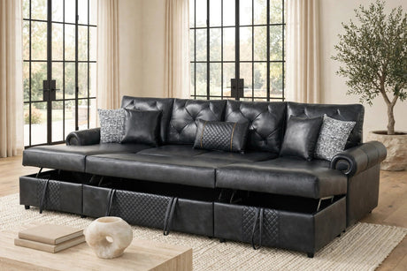 Sonoma Black Double Storage Chaise Sectional with Pull-Out Bed from Happy Homes - Luna Furniture