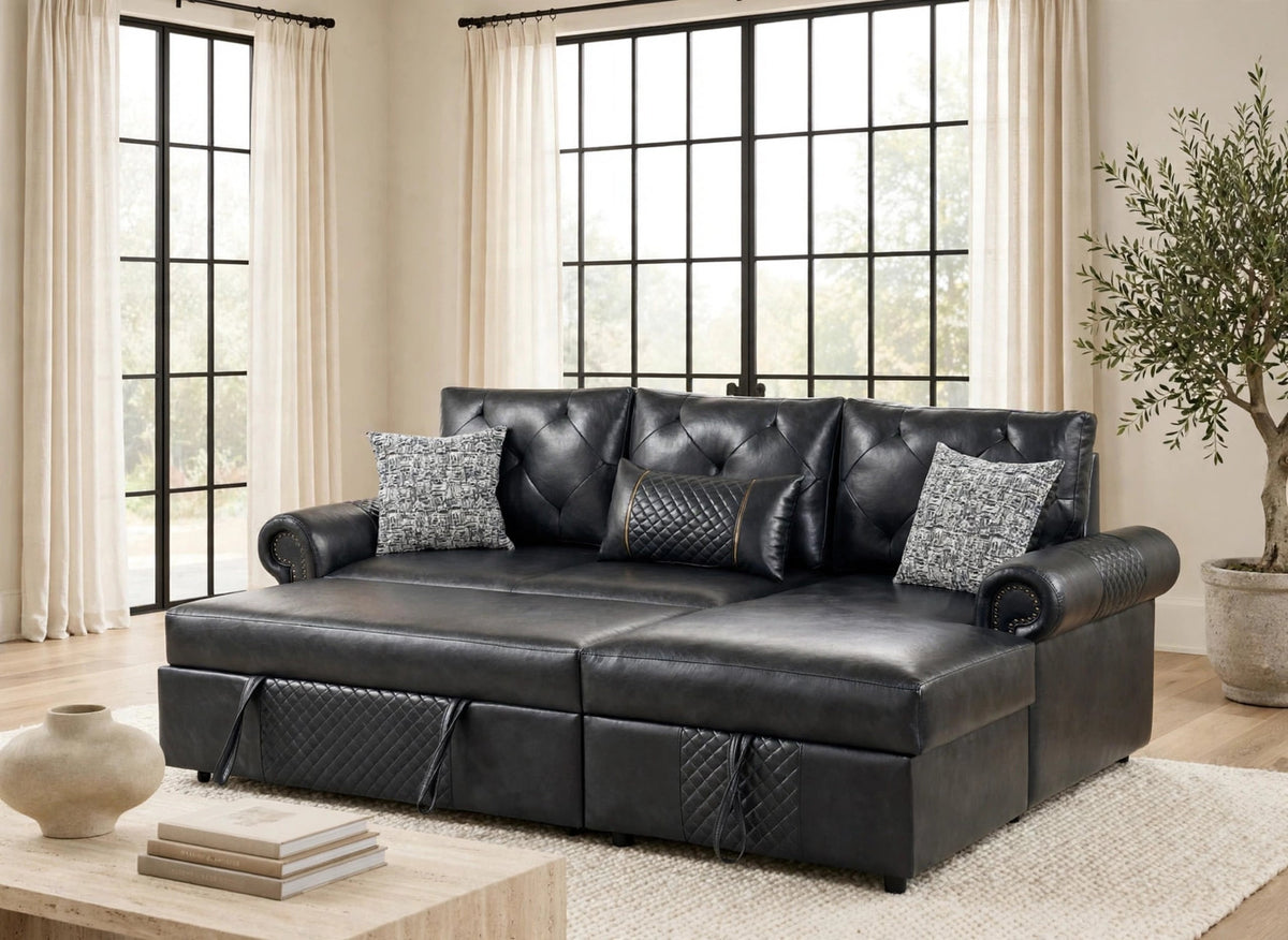 BELLINA Black Sectional With Pull-Out Bed from Happy Homes - Luna Furniture