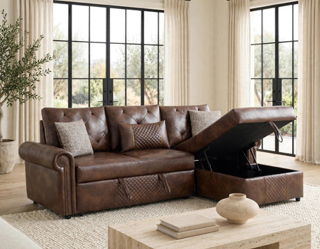 BELLINA Brown Sectional With Pull-Out Bed from Happy Homes - Luna Furniture