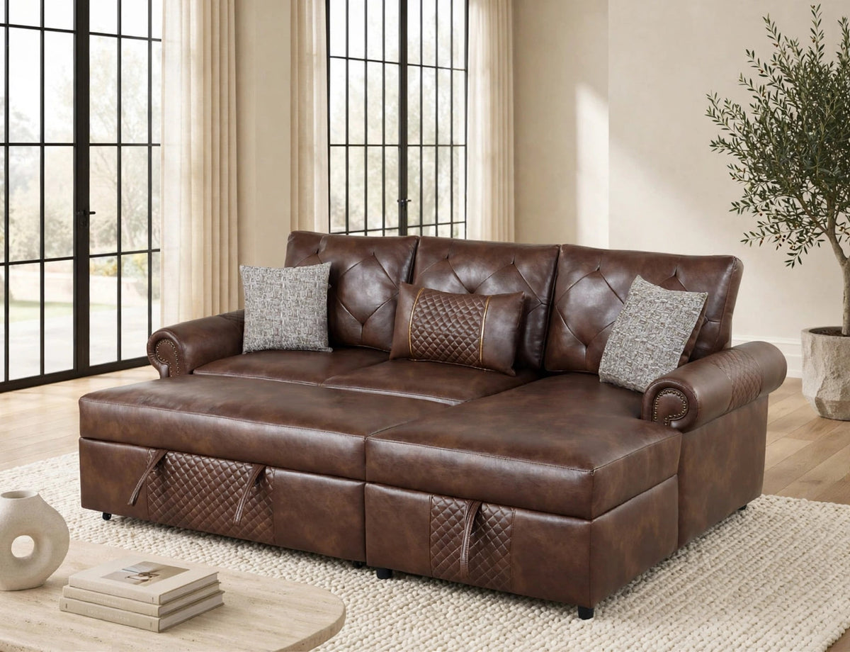 BELLINA Brown Sectional With Pull-Out Bed from Happy Homes - Luna Furniture