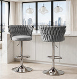 Argenta Gray/Chrome Modern Velvet Swivel Bar Chair with Adjustable Height, Set of 2 from Happy Homes - Luna Furniture