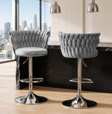 Argenta Gray/Chrome Modern Velvet Swivel Bar Chair with Adjustable Height, Set of 2 from Happy Homes - Luna Furniture