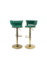 Aurelia Green/Gold Velvet Low Back Barstool, Set of 2