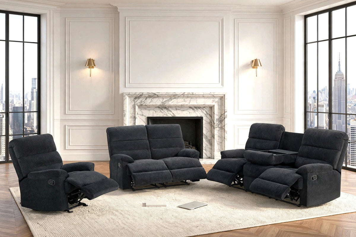 Albert50 - 3PC Reclining Set (Black) from Happy Homes - Luna Furniture