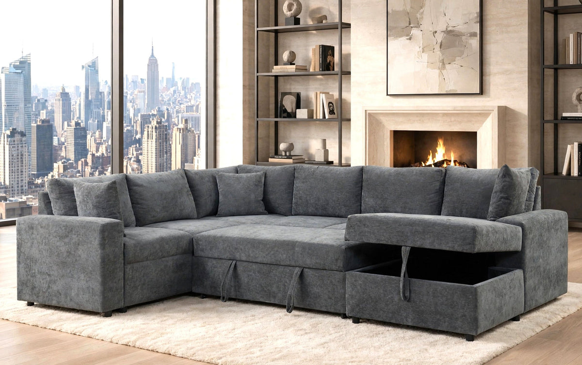 Forever Granite Sectional with Pull-Out Bed from Happy Homes - Luna Furniture
