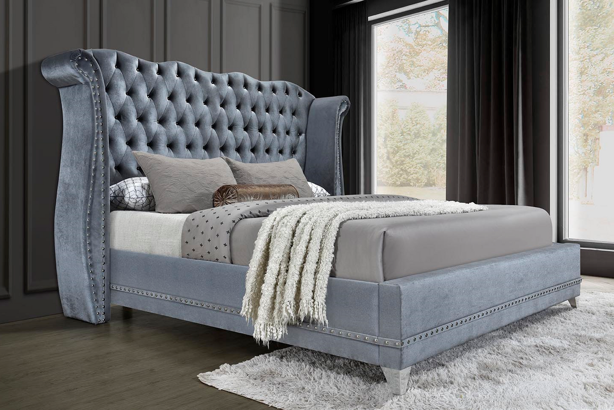 Luxor Gray Velvet King Platform Bed from Happy Homes - Luna Furniture