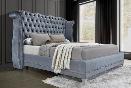 Luxor Gray Velvet King Platform Bed from Happy Homes - Luna Furniture