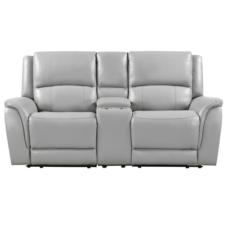 Alexandria Stone Top-Grain Leather Power Reclining Console Loveseat from Steve Silver - Luna Furniture