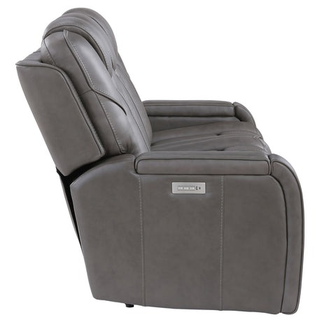Daniel Triple Power Home Theater Leather Reclining Sofa with Drop-Down Control Console, Built-in Speakers & Vibration, Heat, and Massage from Steve Silver - Luna Furniture