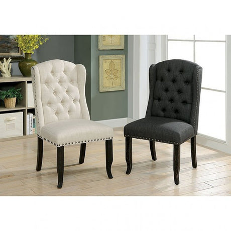 Sania Antique Black/Gray Wingback Linen-like Dining Chair from Furniture of America - Luna Furniture