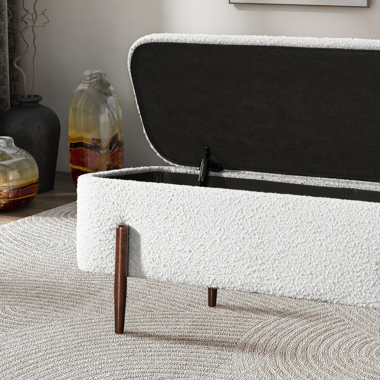 Sarna Ivory Boucle Storage Bench from Ashcroft Furniture - Luna Furniture