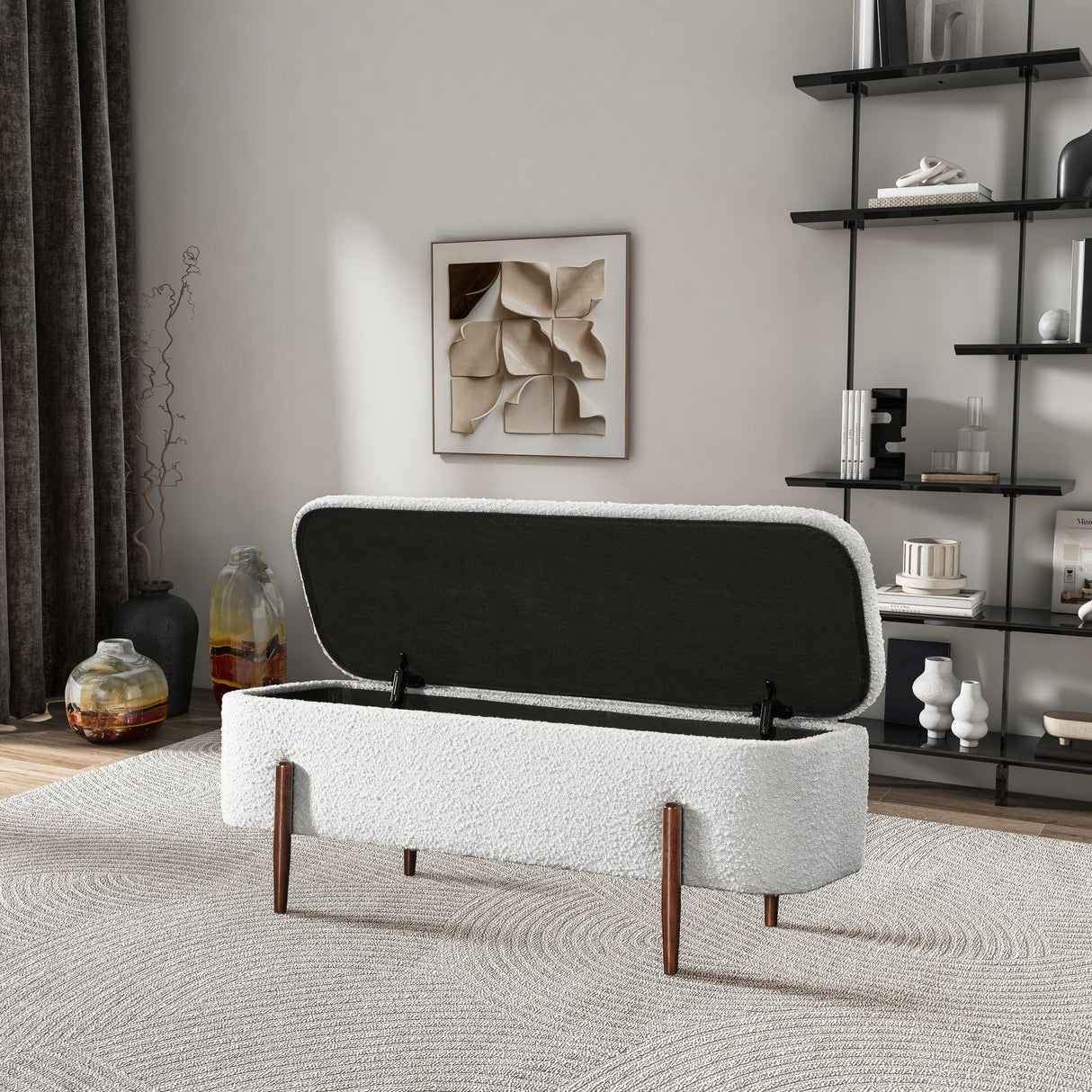 Sarna Ivory Boucle Storage Bench from Ashcroft Furniture - Luna Furniture