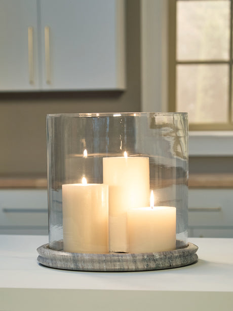 Saskia Clear/Beige Candle Holder from Ashley - Luna Furniture