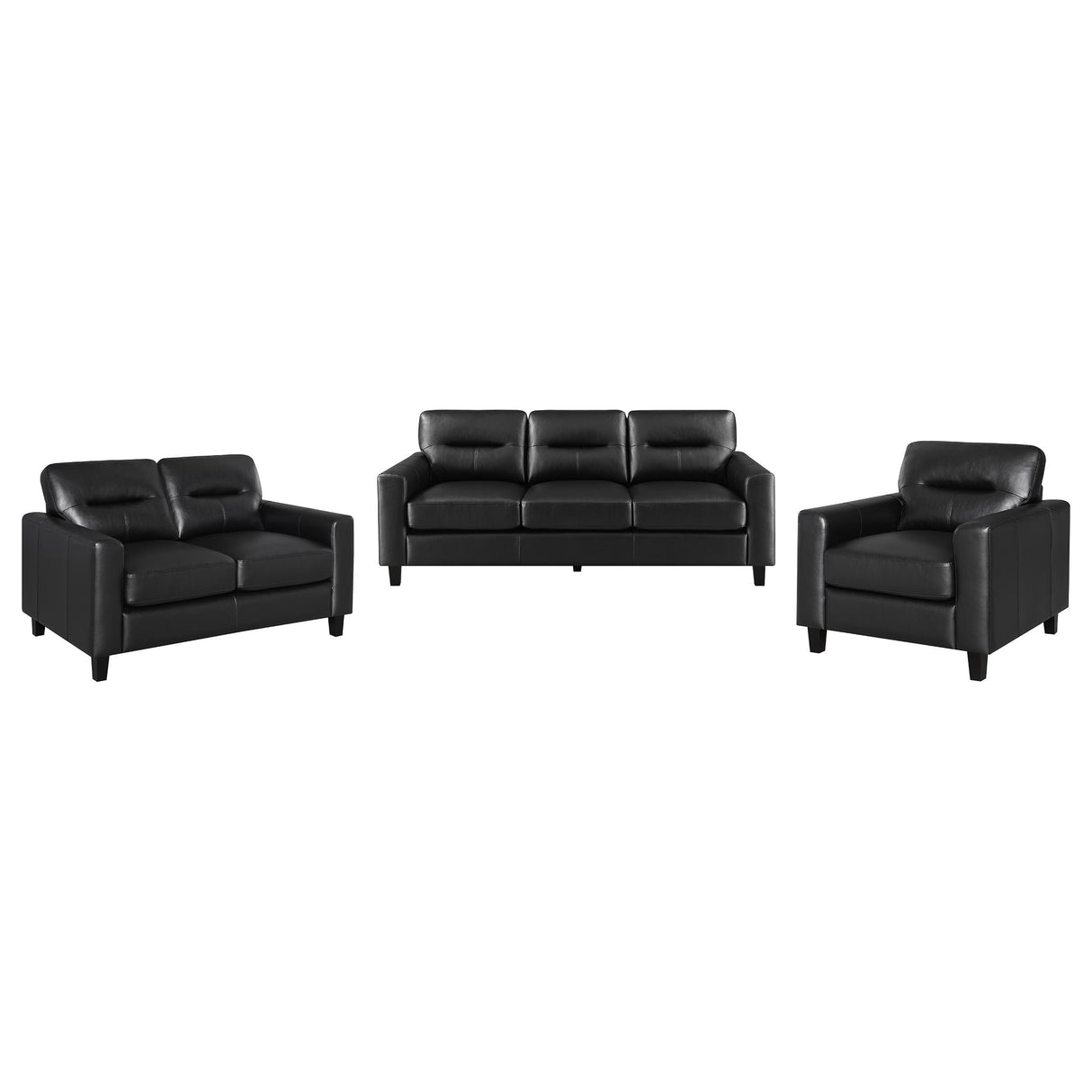 Scotland 3-piece Faux Leather Upholstered Sofa Set Black from Coaster - Luna Furniture