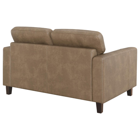 Scotland Brown Faux Leather Upholstered Track Arm Loveseat from Coaster - Luna Furniture
