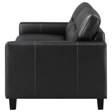 Scotland Faux Leather Upholstered Track Arm Loveseat Black from Coaster - Luna Furniture